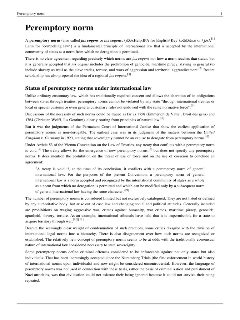 Jus Cogens Peremptory Norm PDF Cultural Globalization