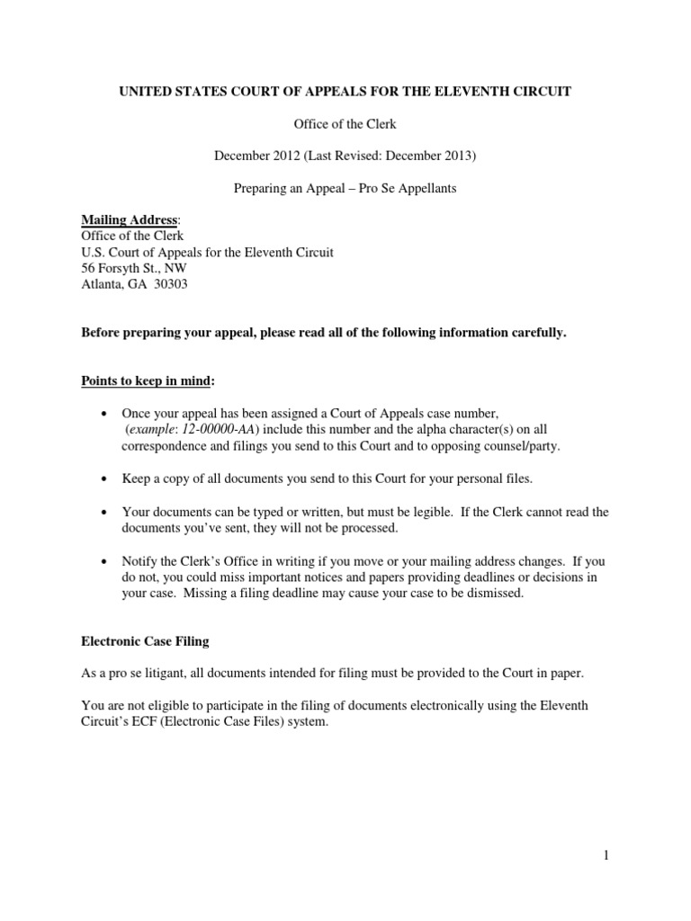 A Guide for Pro Se Appellants: Filing an Appeal in the United States ...