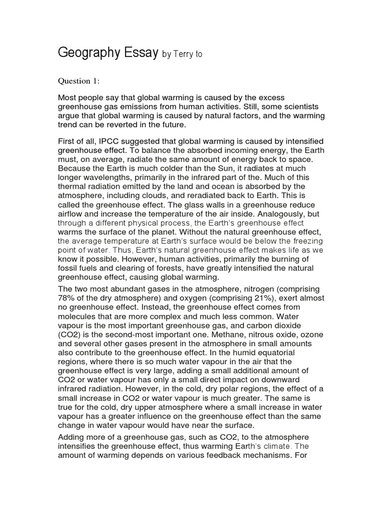 Geography Essay Greenhouse Effect Global Warming