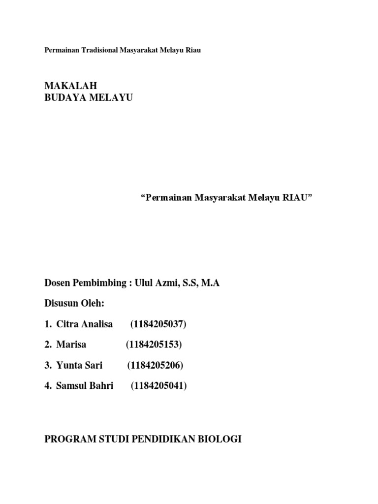 Permainan Tradisional Masyarakat Melayu Riau