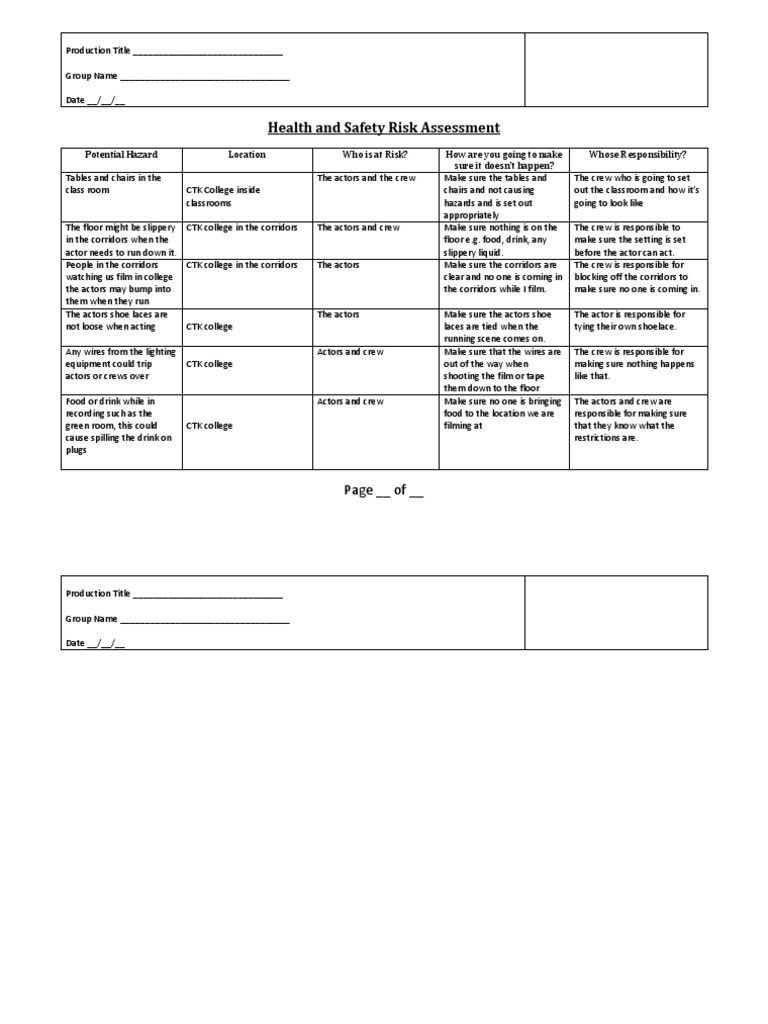 Health and Safety Risk Assessment Guide | PDF