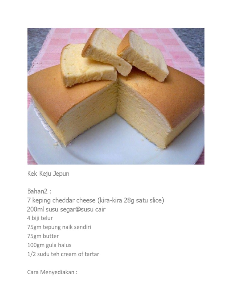 Kek Keju Jepun Bahan2 7 Keping Cheddar Cheese