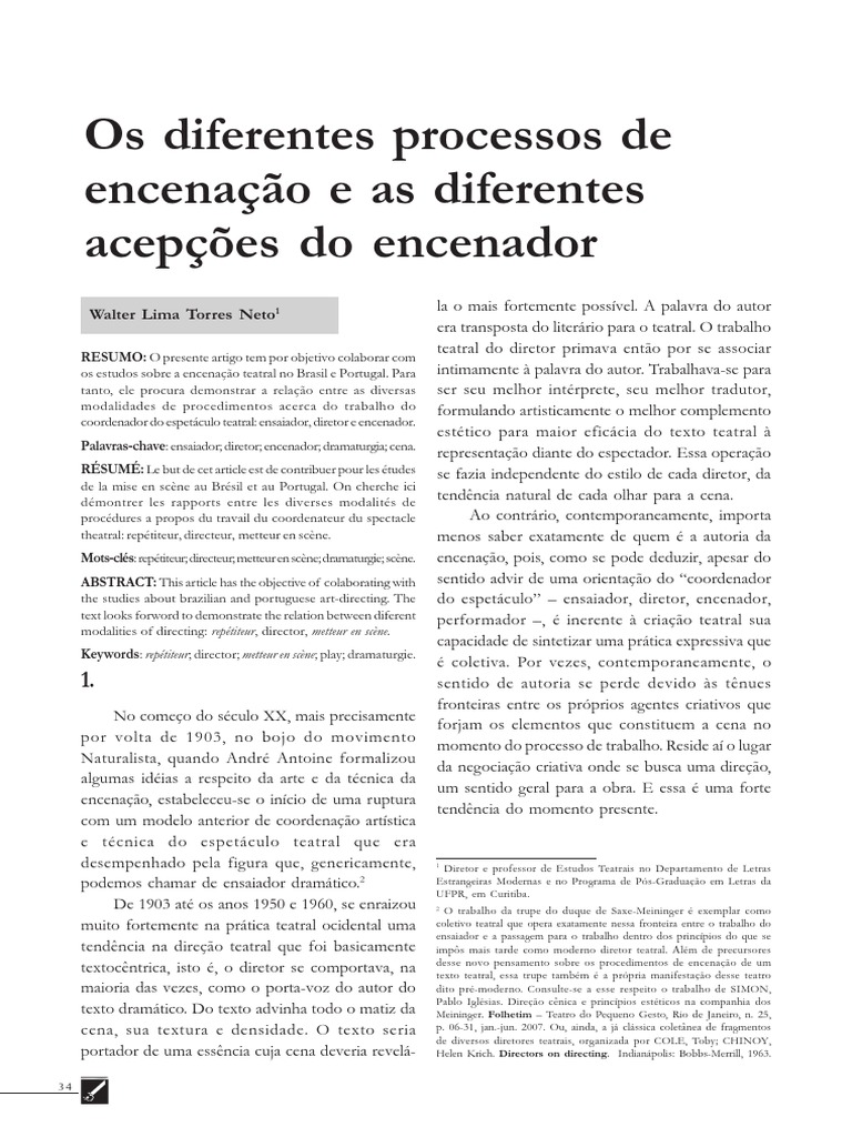 Os Diferentes Processos de Encenação e As Diferentes Acepções Do ...