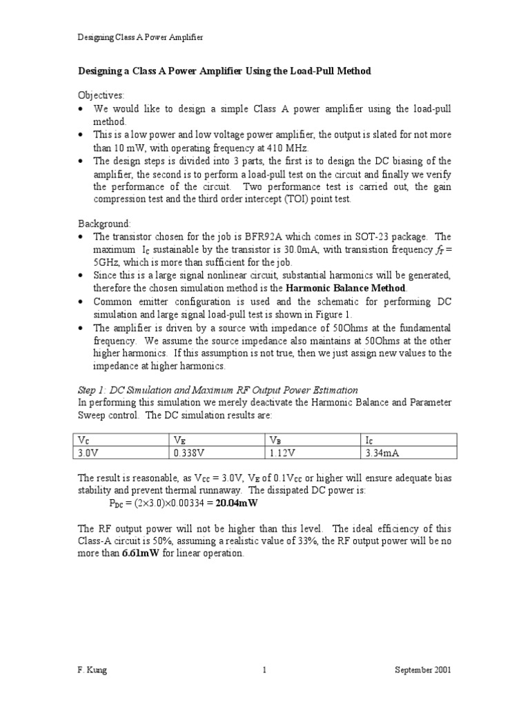 Designing A Class A Power Amplifier Using The LoadPull Method PDF