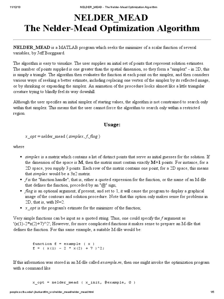 NELDER_MEAD - The Nelder-Mead Optimization Algorithm | Mathematical ...