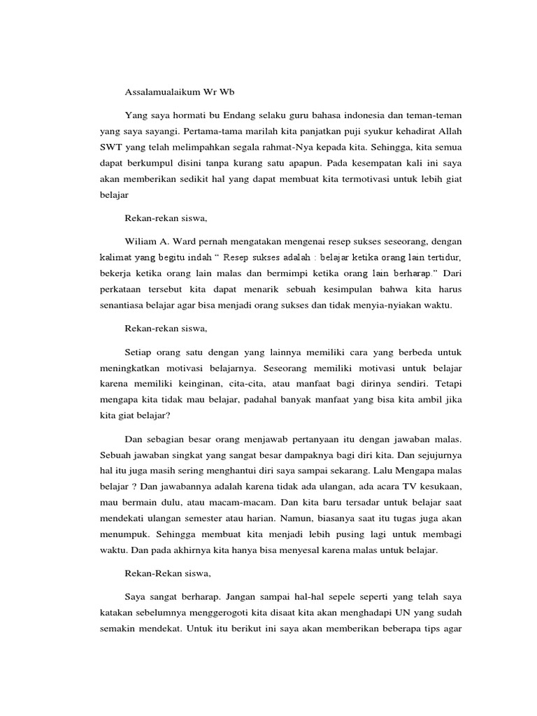 Contoh Pidato Tentang Meningkatkan Motivasi belajar