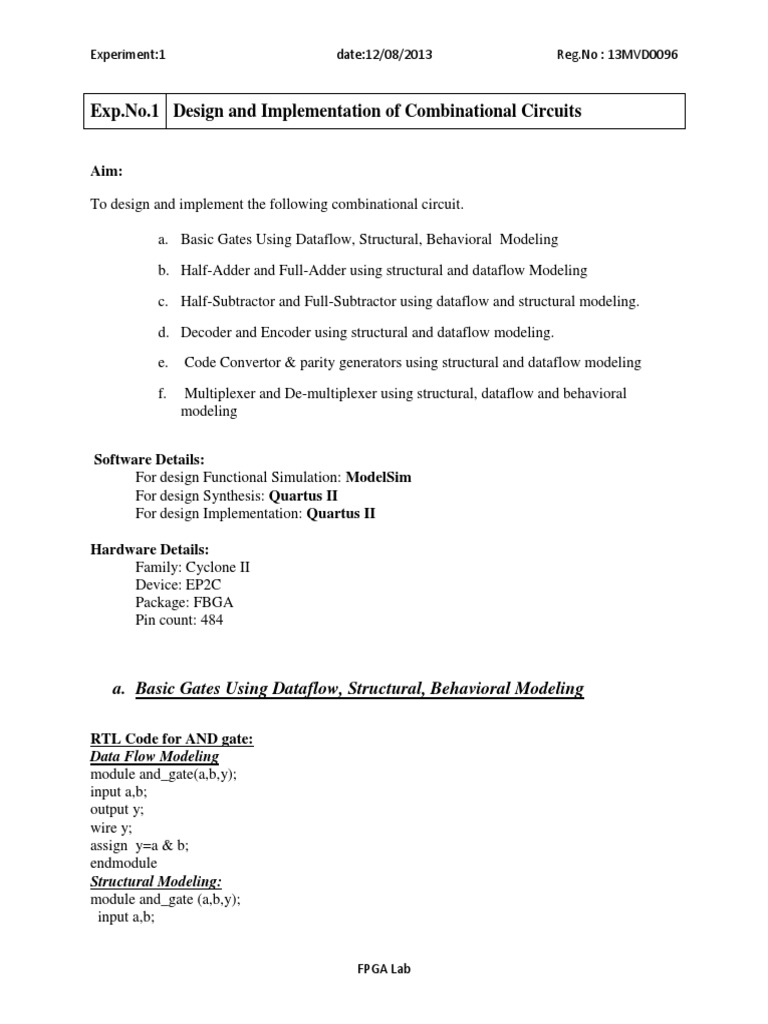 Verilog Combinational Circuit Designs | PDF | Field Programmable Gate ...
