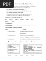 Ficha de revisão Ciências 6ºano outubro