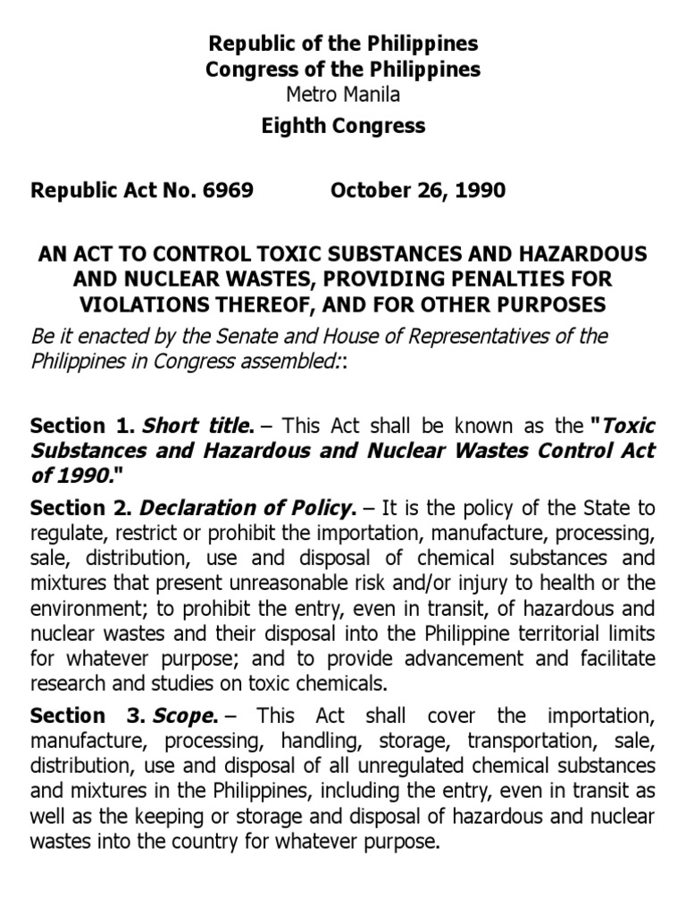 RA 6969: Toxic Substances Control Act | PDF | Chemical Substances ...