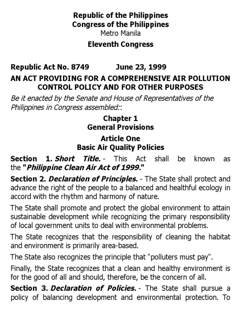 Philippine Clean Air Act of 1999 | PDF | Air Pollution | Gasoline