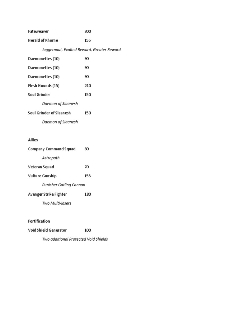 Khorne and Slaanesh Daemon Army List | PDF