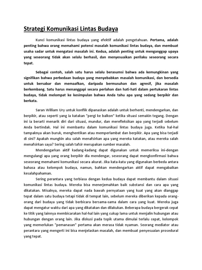 Strategi Komunikasi Lintas Budaya