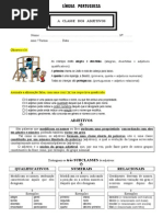 A CLASSE DOS ADJETIVOS - Ficha de Trabalho - 5º ano