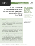 In vitro susceptibility   of Helicobacter pylori to urease inhibitory effects of polyphenolic extracts of local herbs  from Algeria