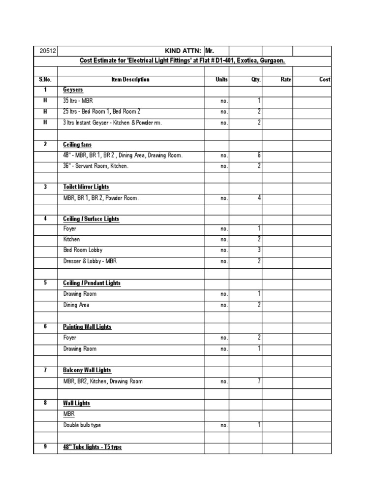 Lighting Estimate 020512 | PDF