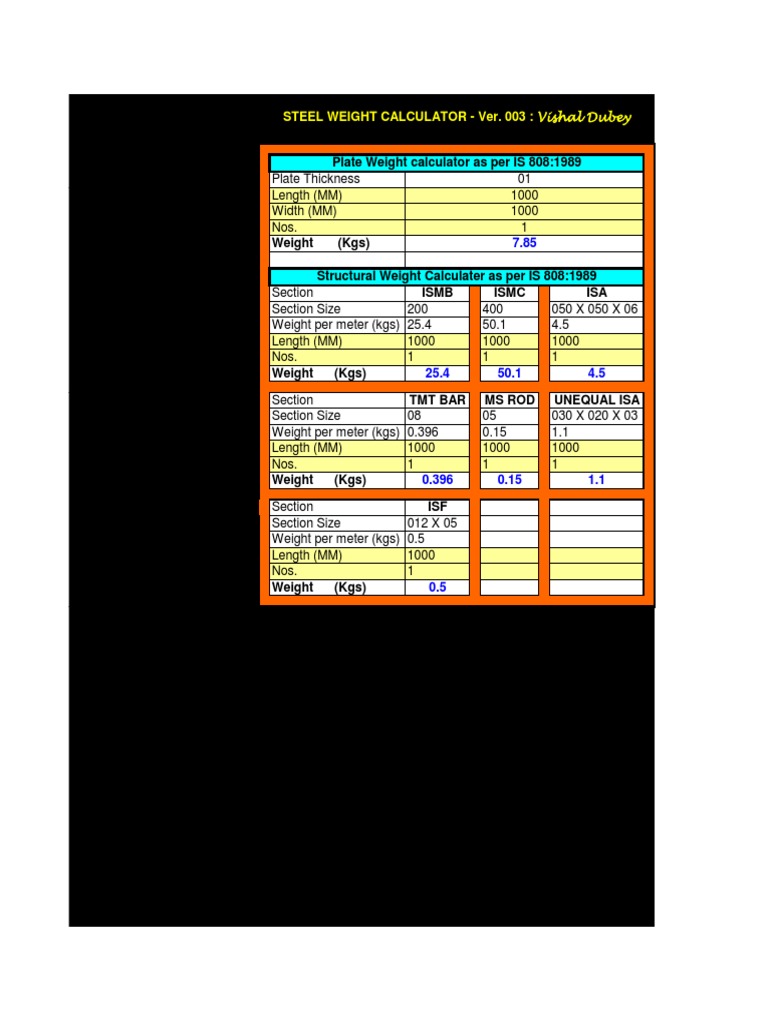 Steel Weight CalculatorVer. 003