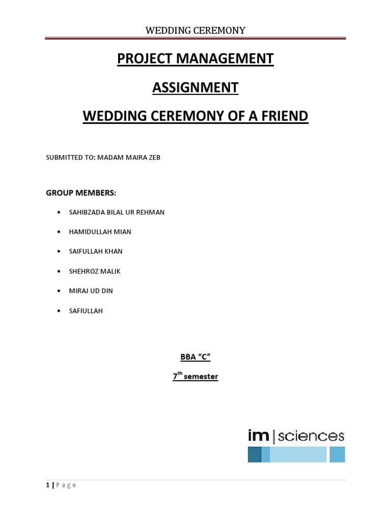 Wedding Ceremony Project Management Plan | PDF | Ceremonies | Wedding