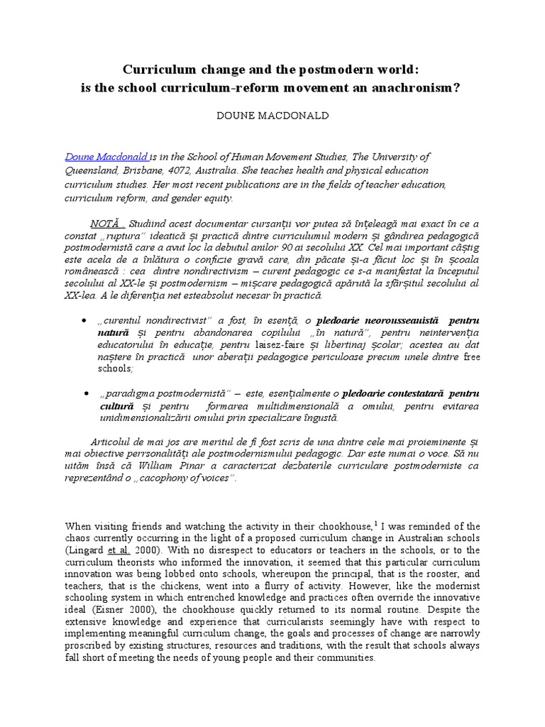 Curriculum Change and The Postmodern World | PDF