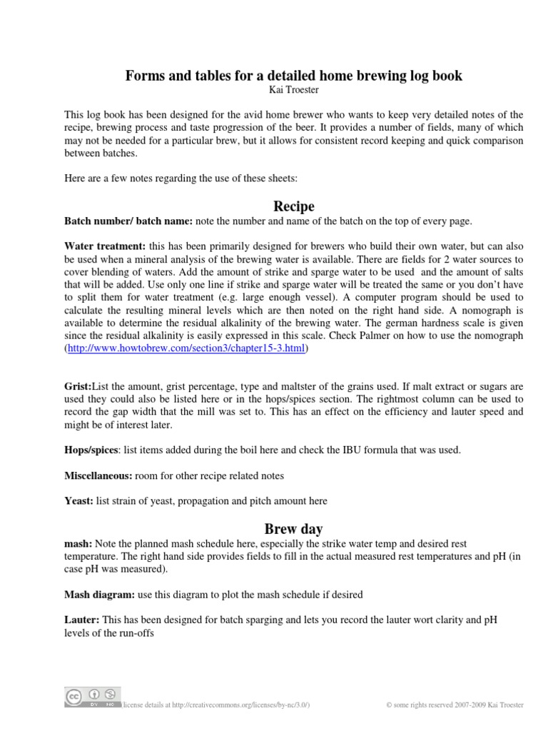 Brewing Logbook English Metric | PDF | Brewing | Homebrewing