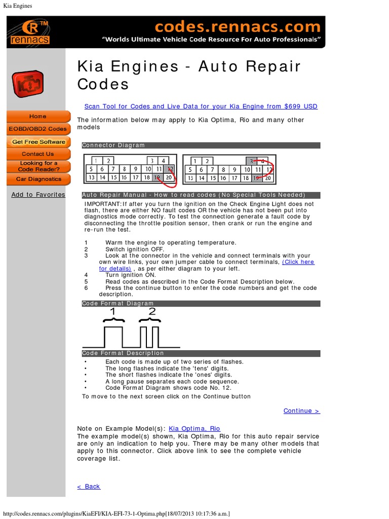 Kia Engines Auto Repair Codes Scan Tool For Codes and Live Data For