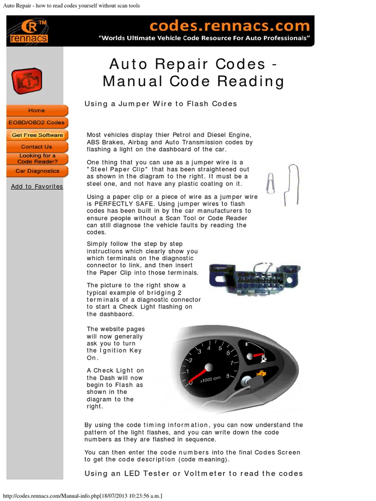 Auto Repair Codes - Manual Code Reading: Using A Jumper Wire To Flash ...