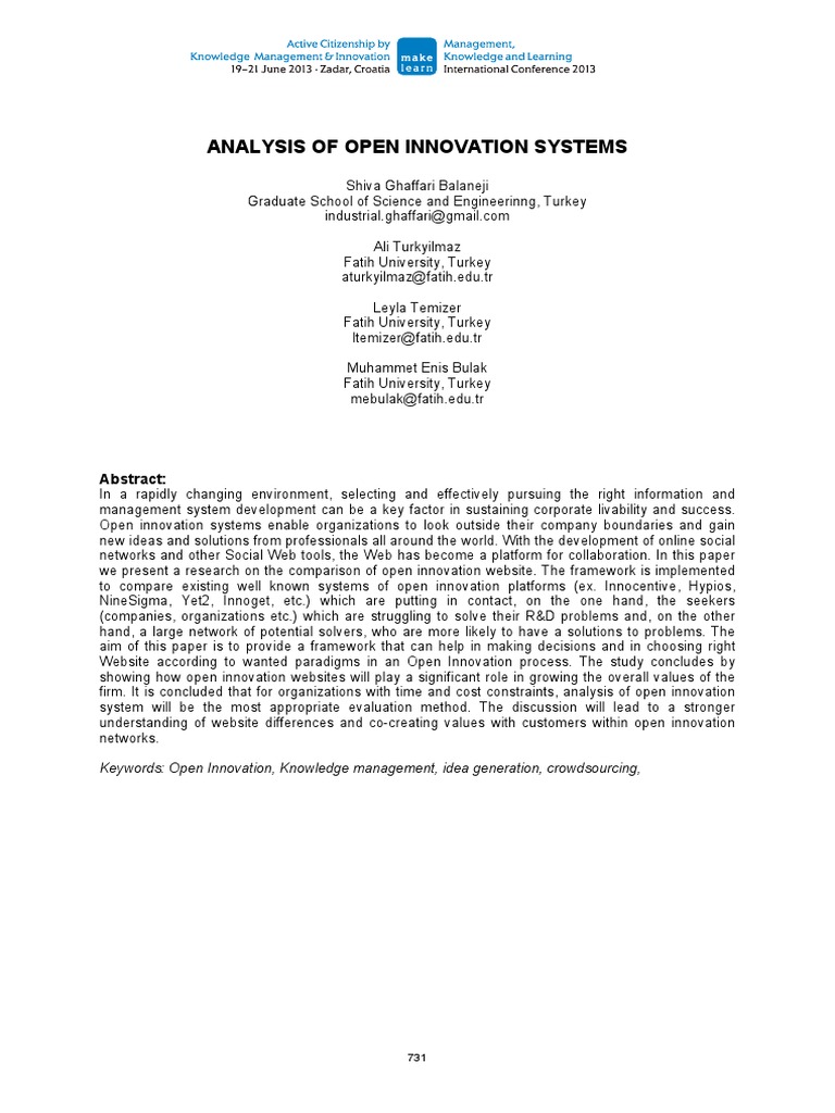 Analysis of Open Innovation Systems | PDF | Business Model | Innovation