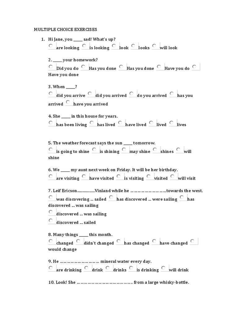 Mixed Tenses Multiple Choice Exercises | PDF