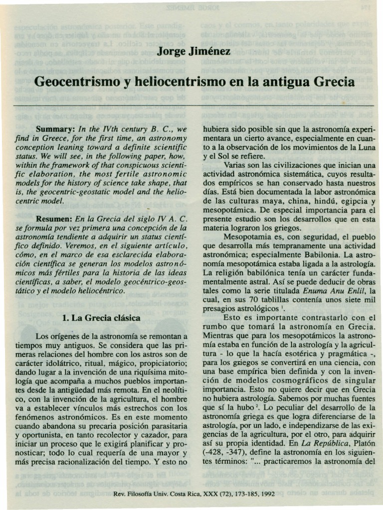 Geocentrismo y Heliocentrismo en Al Antigua Grecia | PDF ...