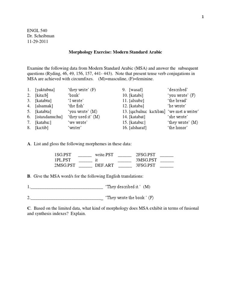 Arabic Morphology Problem Download Free Pdf Morphology Linguistics