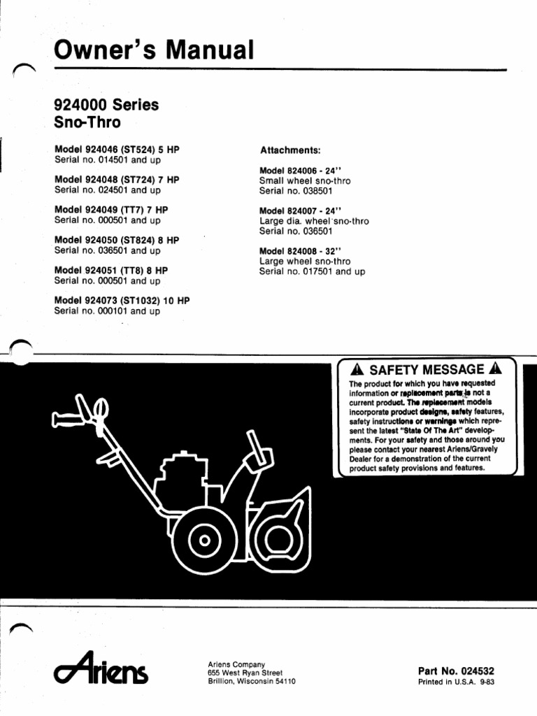 Ariens Snowblower Deluxe 28 Manual