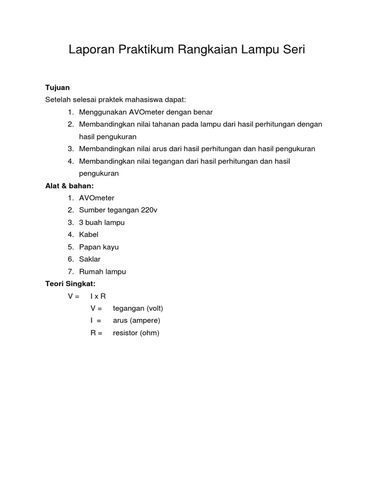 Laporan Praktikum Rangkaian Lampu Seri
