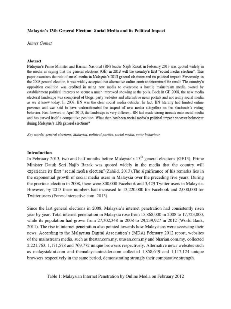 Social Media's Role in Malaysia GE13 | PDF | Social Media | Popular ...