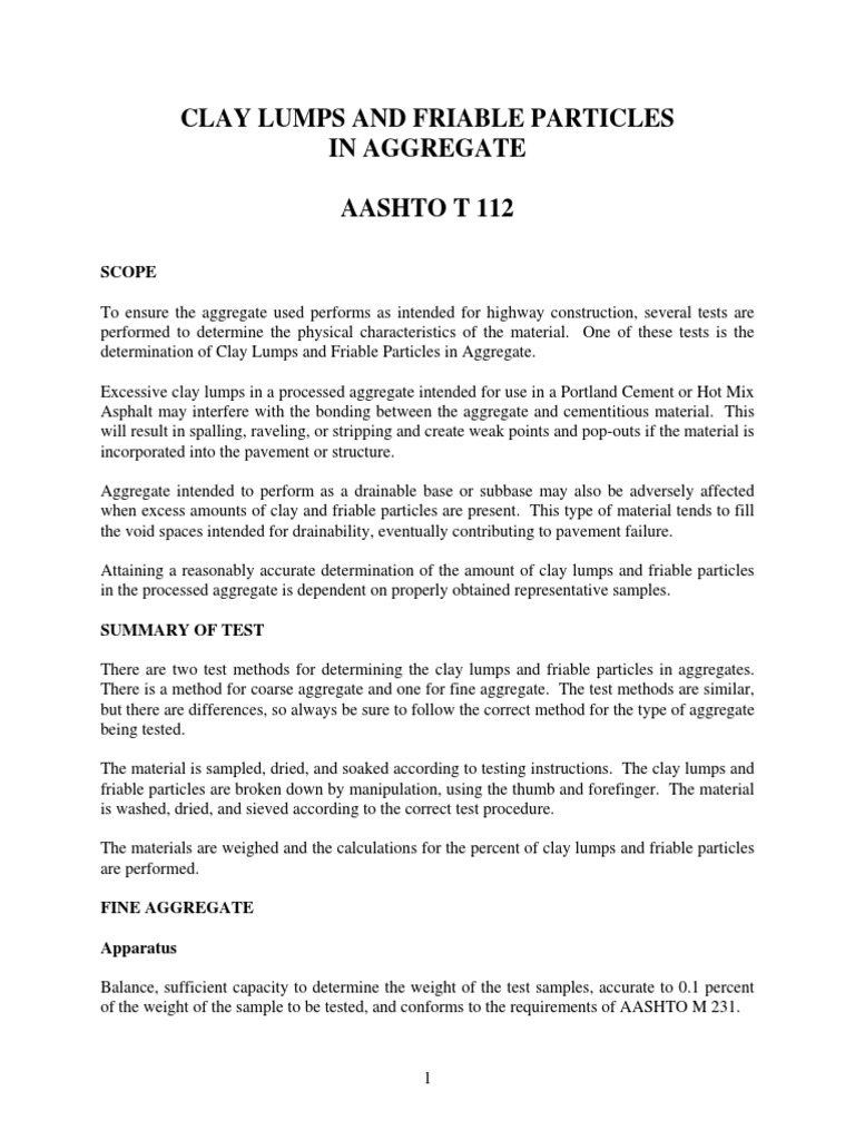 Aashto T112 | PDF | Construction Aggregate | Road Surface