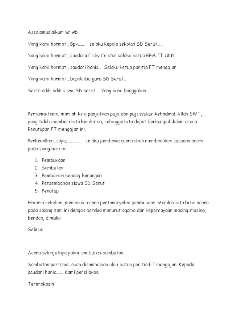 Teks MC Formal | PDF | Gaya Hidup