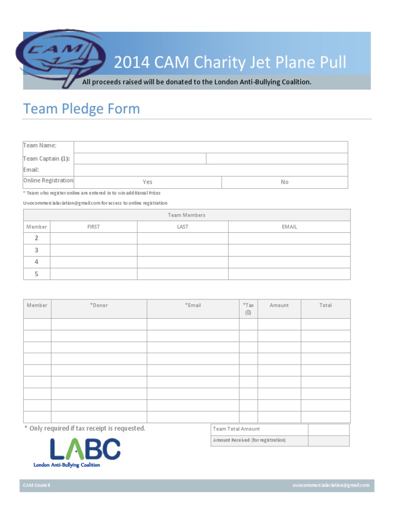 CAM Charity Jet Plane Pull Pledge Form | PDF