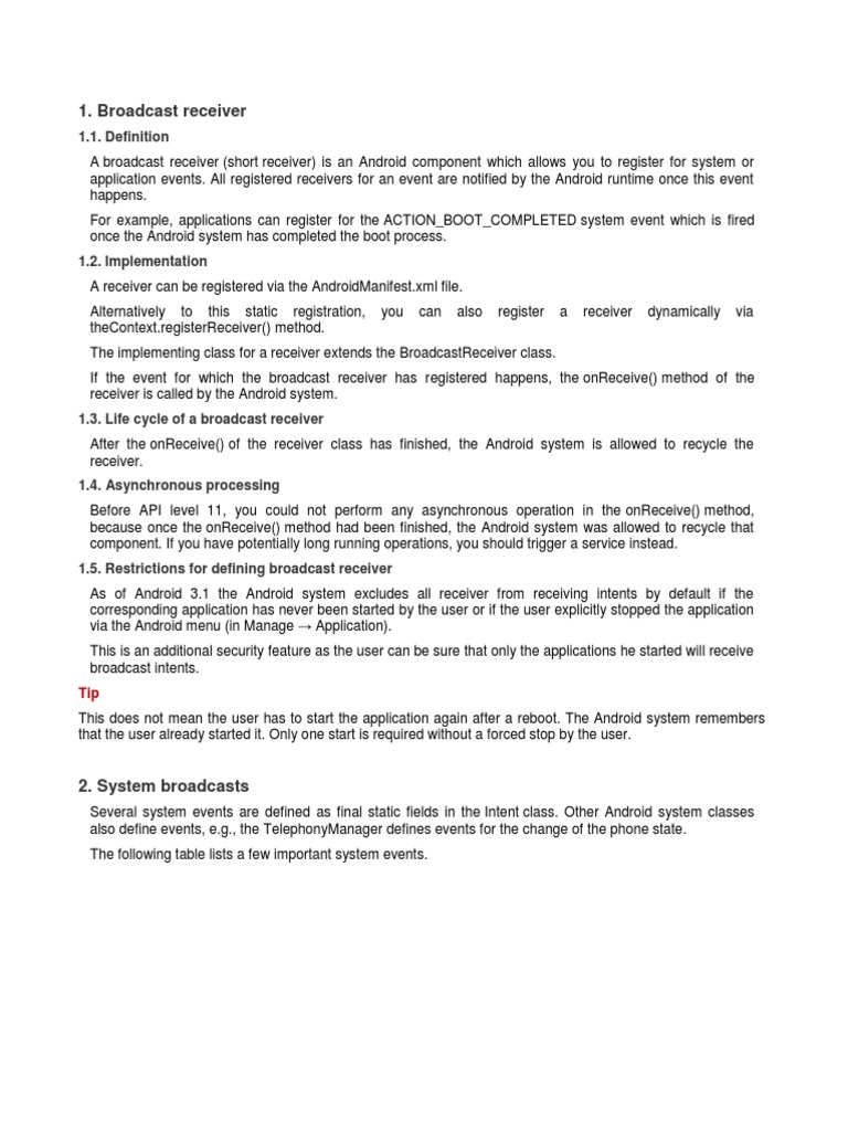 Broadcast Receiver | PDF | Android (Operating System) | Application ...