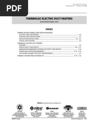 Thermolec Electric Duct Heaters | PDF | Hvac | Duct (Flow)