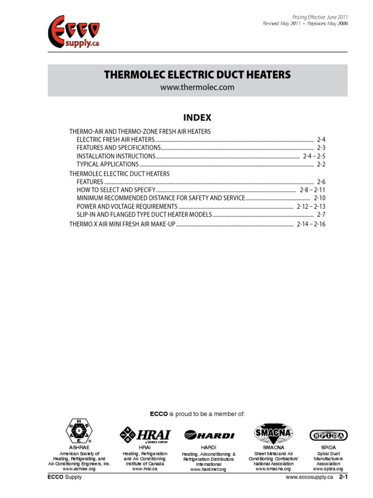 Thermolec Electric Duct Heaters PDF Hvac Duct (Flow)
