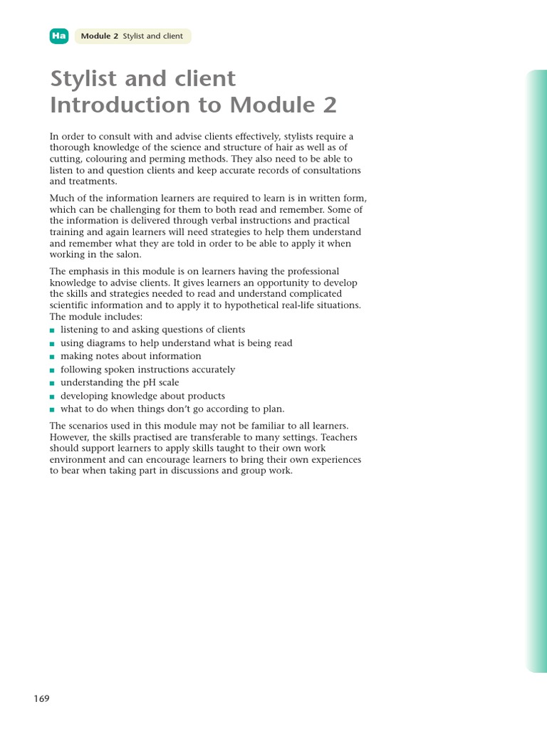 Hairdressing Module 2 - Stylist and Client | PDF | Hairdresser | Skin