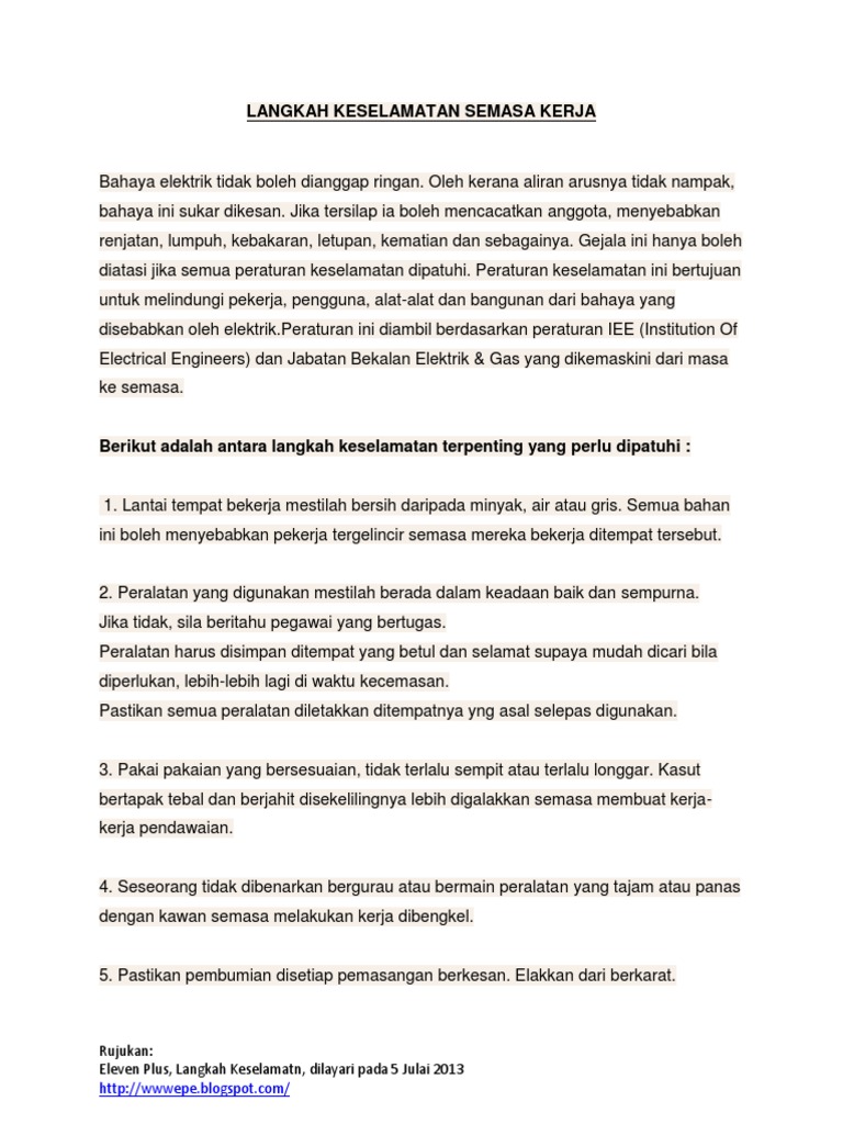 Langkah Keselamatan Semasa Kerja Pdf