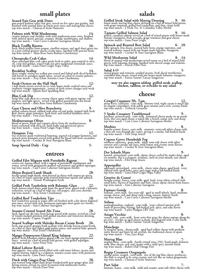 4 Olives - Dinner Menu - 10/09 | PDF | Salad | Vinaigrette