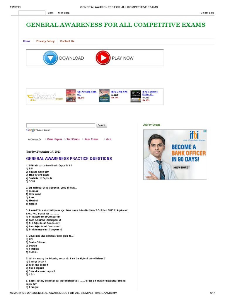 General Awareness For All Competitive Exams | PDF | Stock Market ...