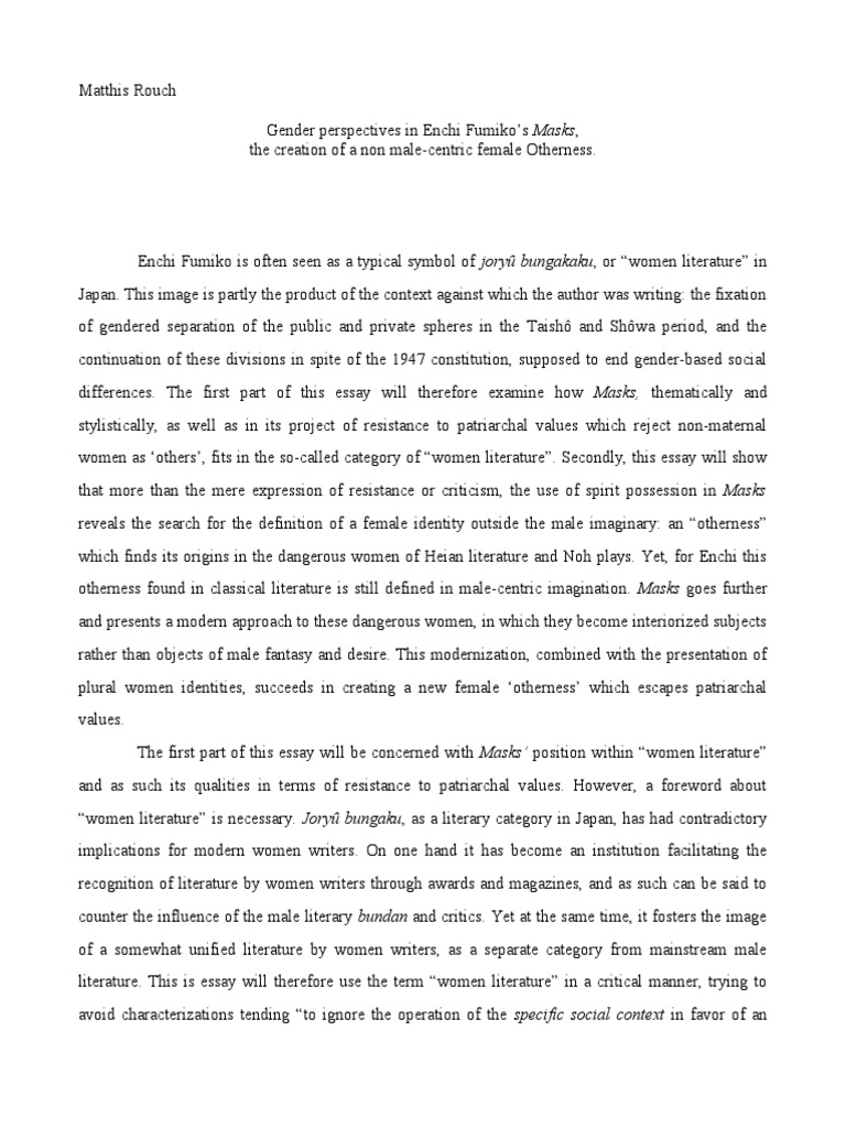 Gender Perspectives in Enchi Fumiko's Masks, The Creation of A Non Male