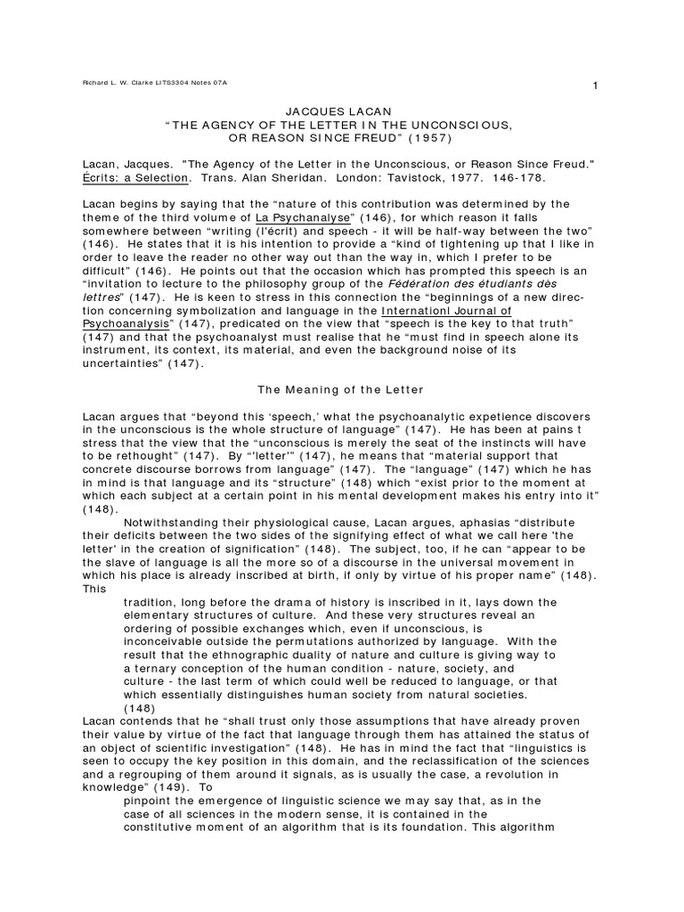 La can the agency of the letter in the unconscious pdf