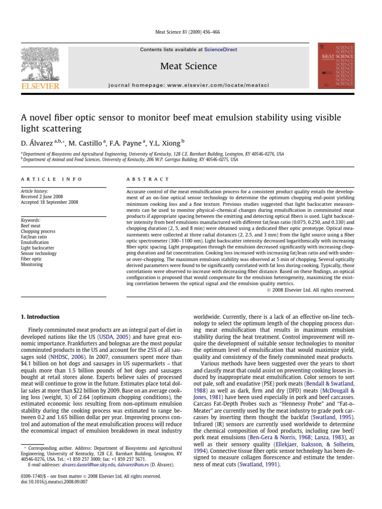 Fiber Optic Sensor for Beef Emulsion Stability | PDF | Standard ...