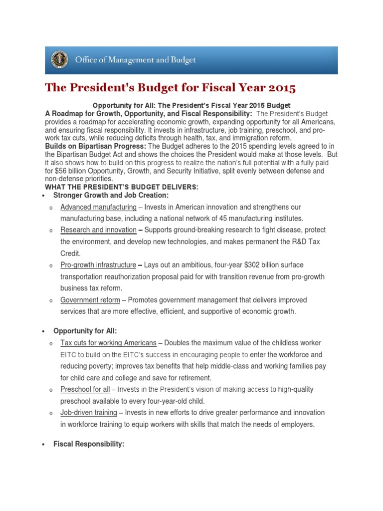 President Proposed 2015 Budget CBO | PDF | Government Budget Balance ...