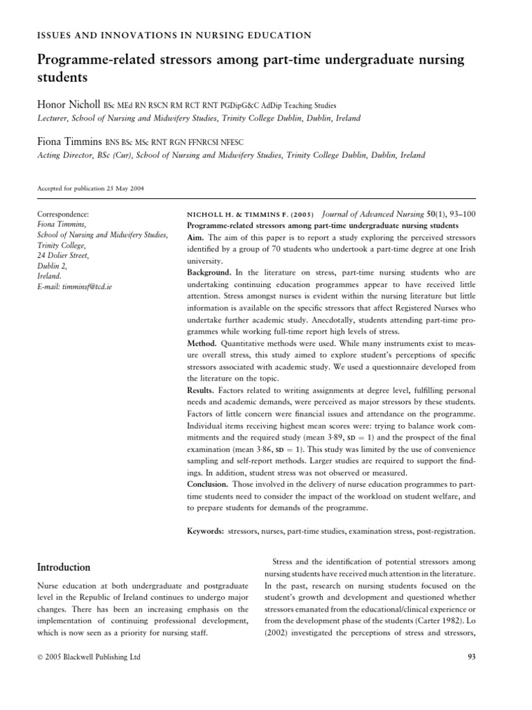 Stressors in Part-Time Nursing Education | PDF | Nursing | Stress (Biology)