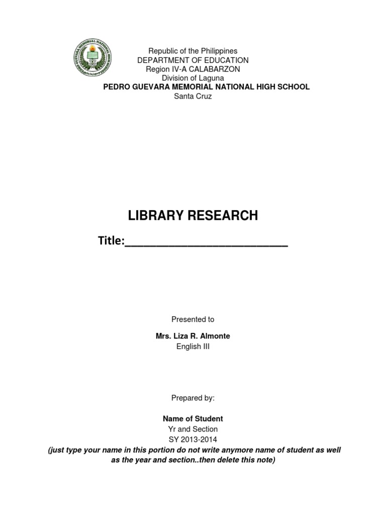 Format of Library Research | PDF | Career & Growth | Language Arts ...