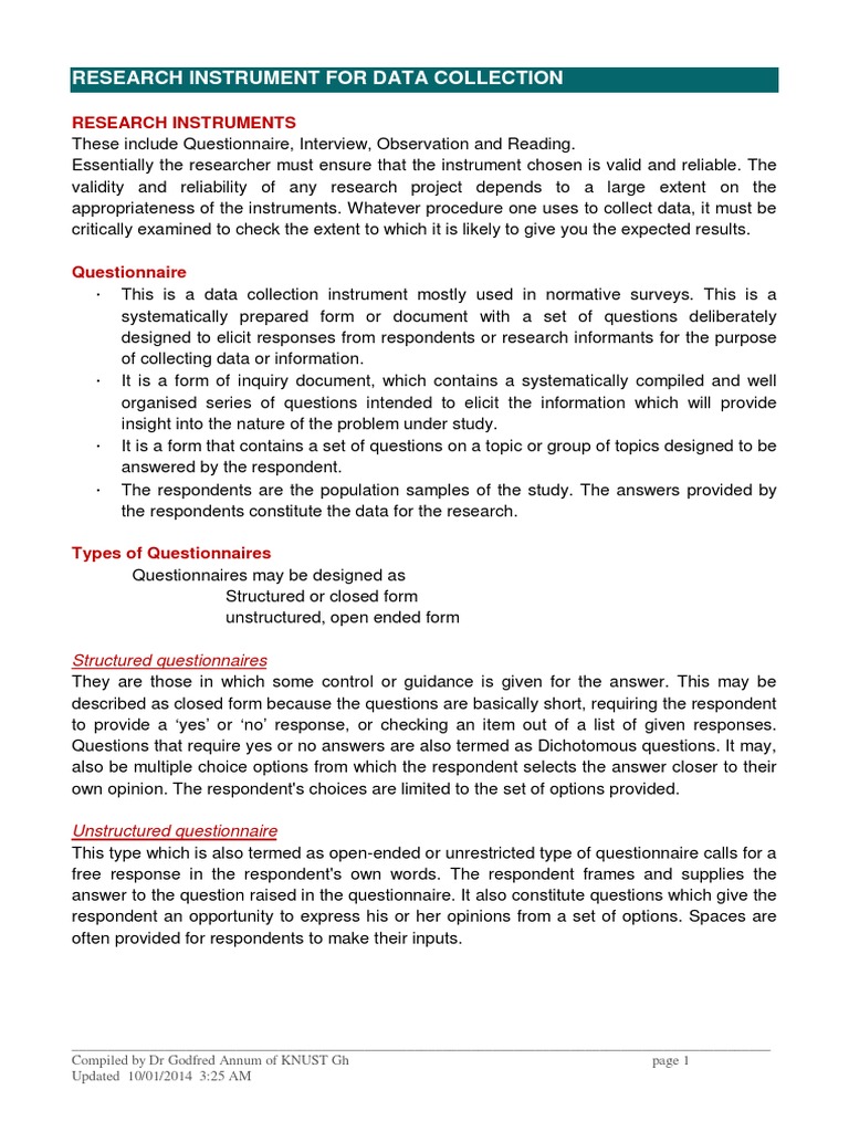 Example of structured research instruments in quantitative research image