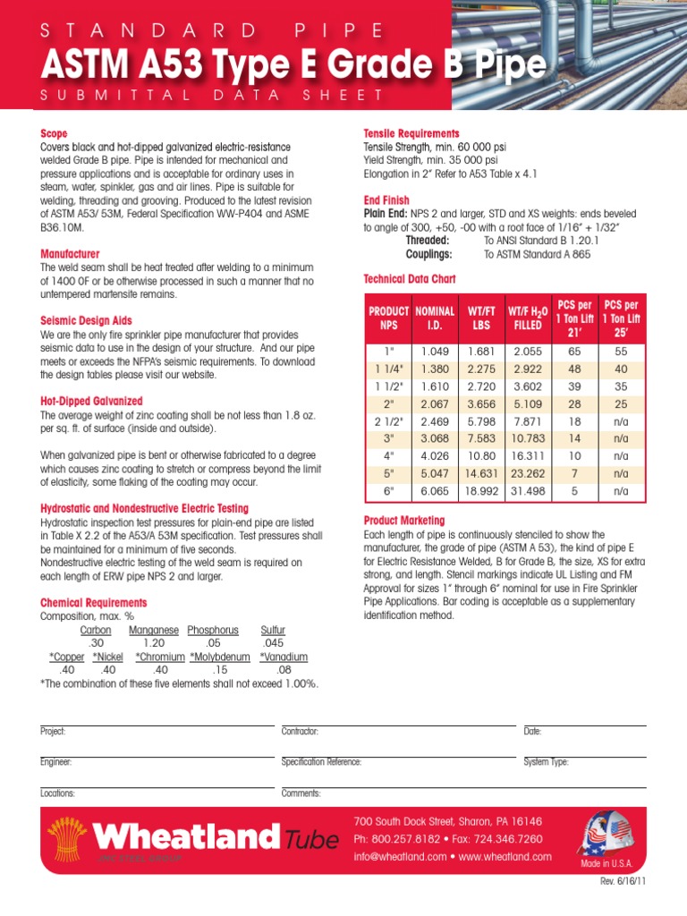 ASTM A53 Grade B Welded Pipe Specs | PDF | Pipe (Fluid Conveyance ...